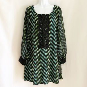 Alfani Retro Zig Zag Embroidered Sheer Sleeve tunic/dress size 2X